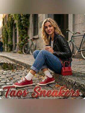 Taos Footwear Red Canvas Low-Top Sneakers with Cream Laces